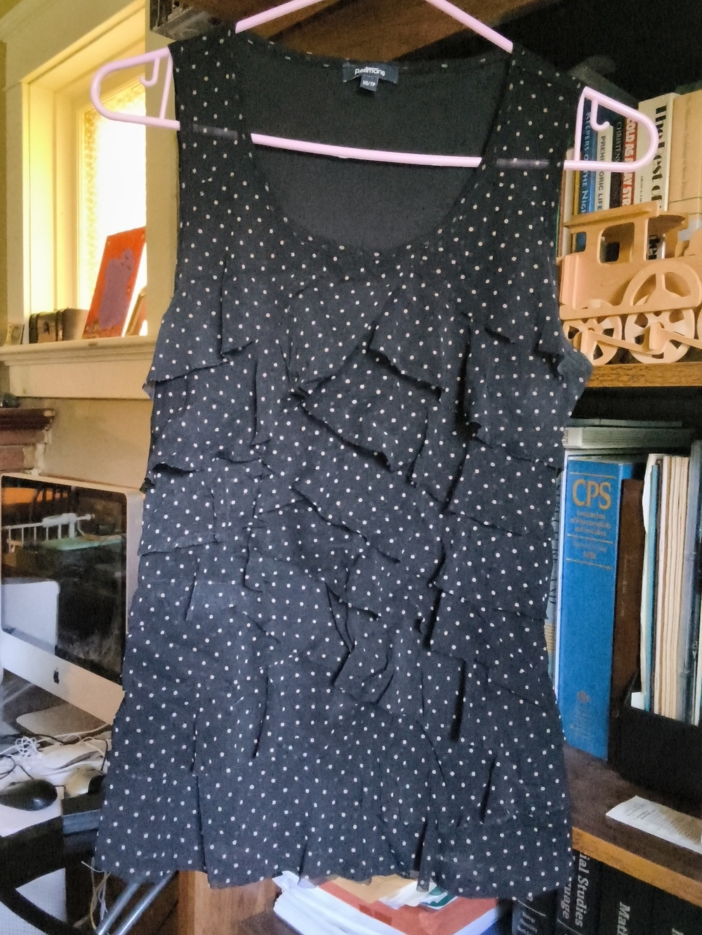 Reitmans Black Polka Dot Ruffle Tank Top